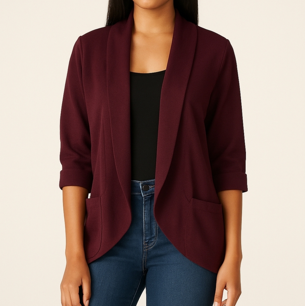 New York & Company Open Front Cardigan – Size Medium,‎ Plum/Burgundy